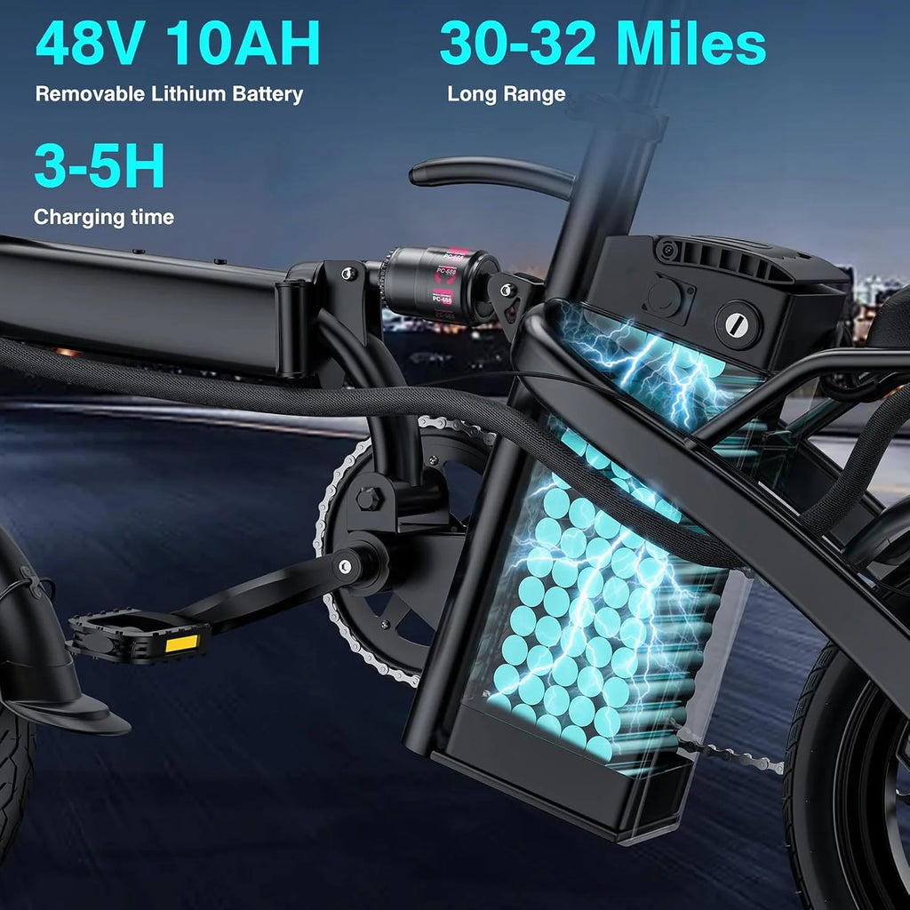 Electric Bike for Adults Teens Folding E-Bike Commuter City Foldable ebike Motor 48V 24MPH