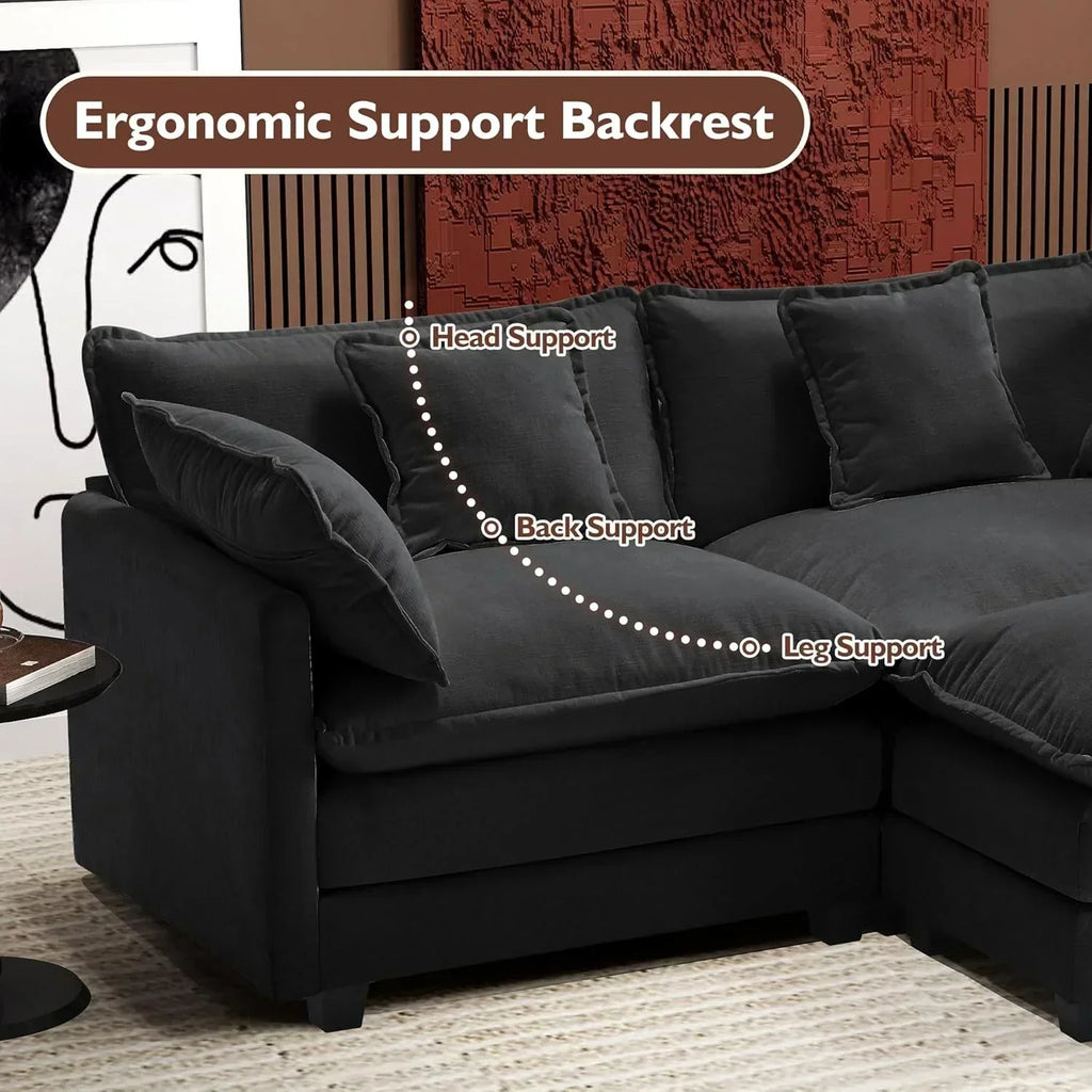 111.4 Inch L Shaped Modern Sofa Modular Cloud Sofa with Ottoman 4 Seater Chenille Deep Seat Sofa