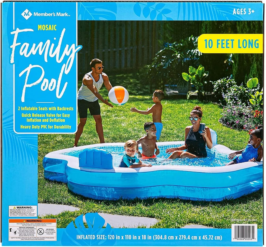 Member's Mark Elegant Family Pool 10 Feet Long 2 Inflatable Seats with Backrests