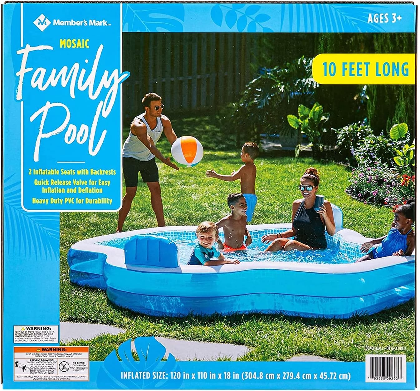 Member's Mark Elegant Family Pool 10 Feet Long 2 Inflatable Seats with Backrests