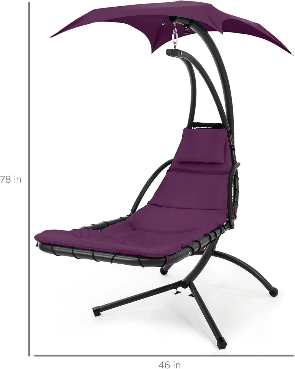 Best Choice Products Outdoor Hanging Curved Steel Chaise Lounge Chair Swing w/Built-in Pillow and Removable Canopy - Teal