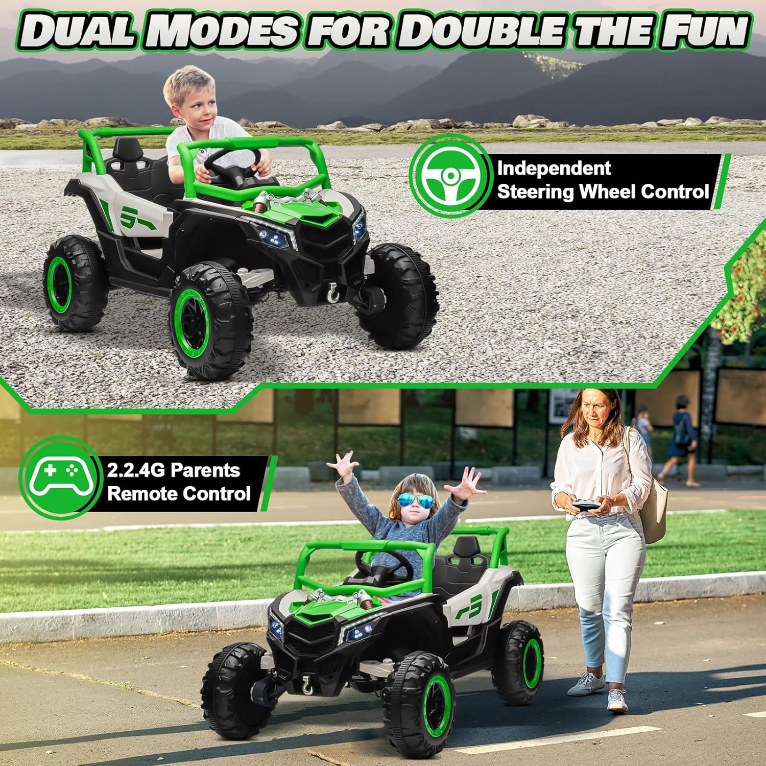 JOYRACER Kids Remote Control Car with 4 x 150W Motors Shock Absorbers Bluetooth MP3 Player