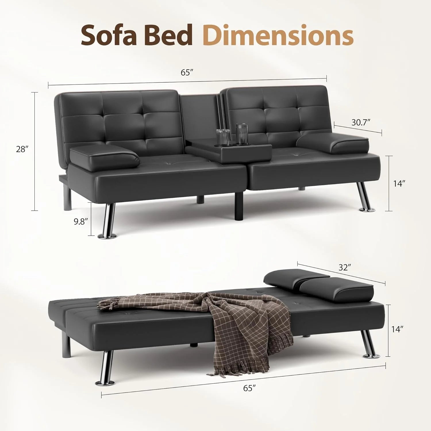 Shahoo Convertible Folding Futon Sofa Bed Sleeper Couch for Living Room Faux Leather