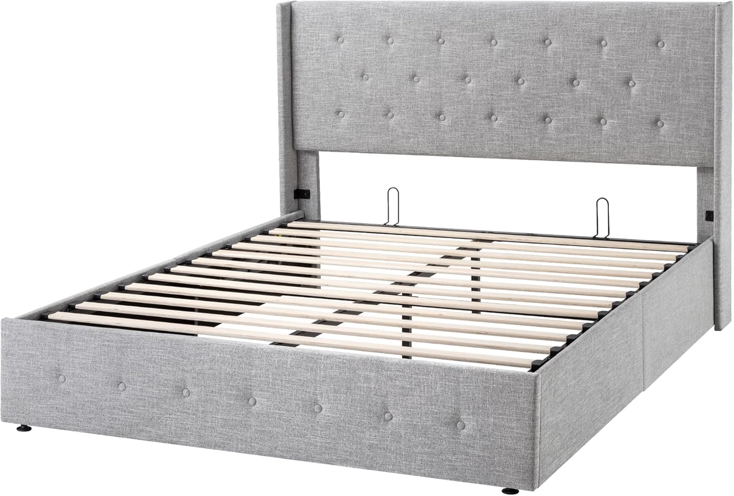 Allewie Queen Size Lift Up Storage Bed Modern Wingback Headboard Hydraulic Support