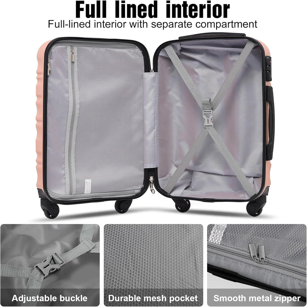 LONG VACATION 6 Piece Luggage Set Carry on Suitcase with ABS+PC hardshell Spinner Wheels