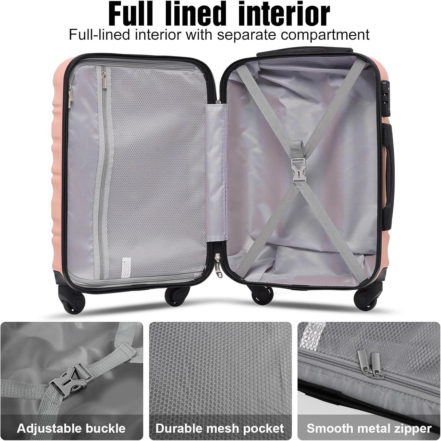 LONG VACATION 6 Piece Luggage Set Carry on Suitcase with ABS+PC hardshell Spinner Wheels