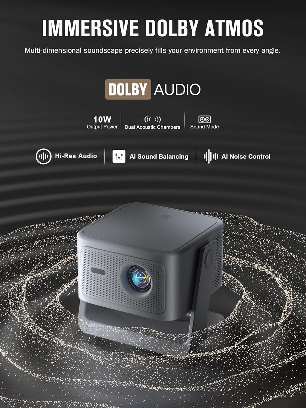 Smart 4K Projector with WiFi and Bluetooth, VISSPL 3D Dolby Audio and Auto Focus