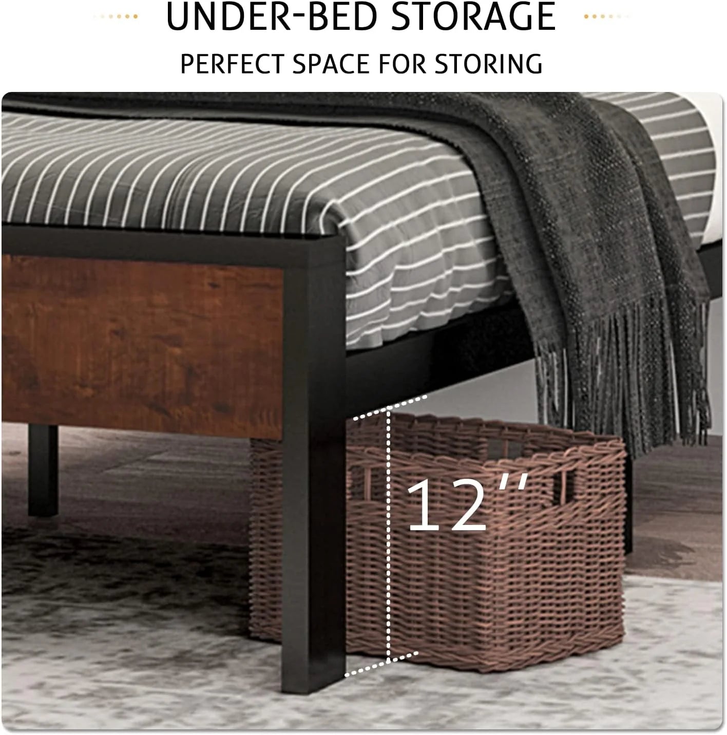 SHA CERLIN 14 Inch Full Size Metal Platform Bed Frame with Wooden Headboard and Footboard
