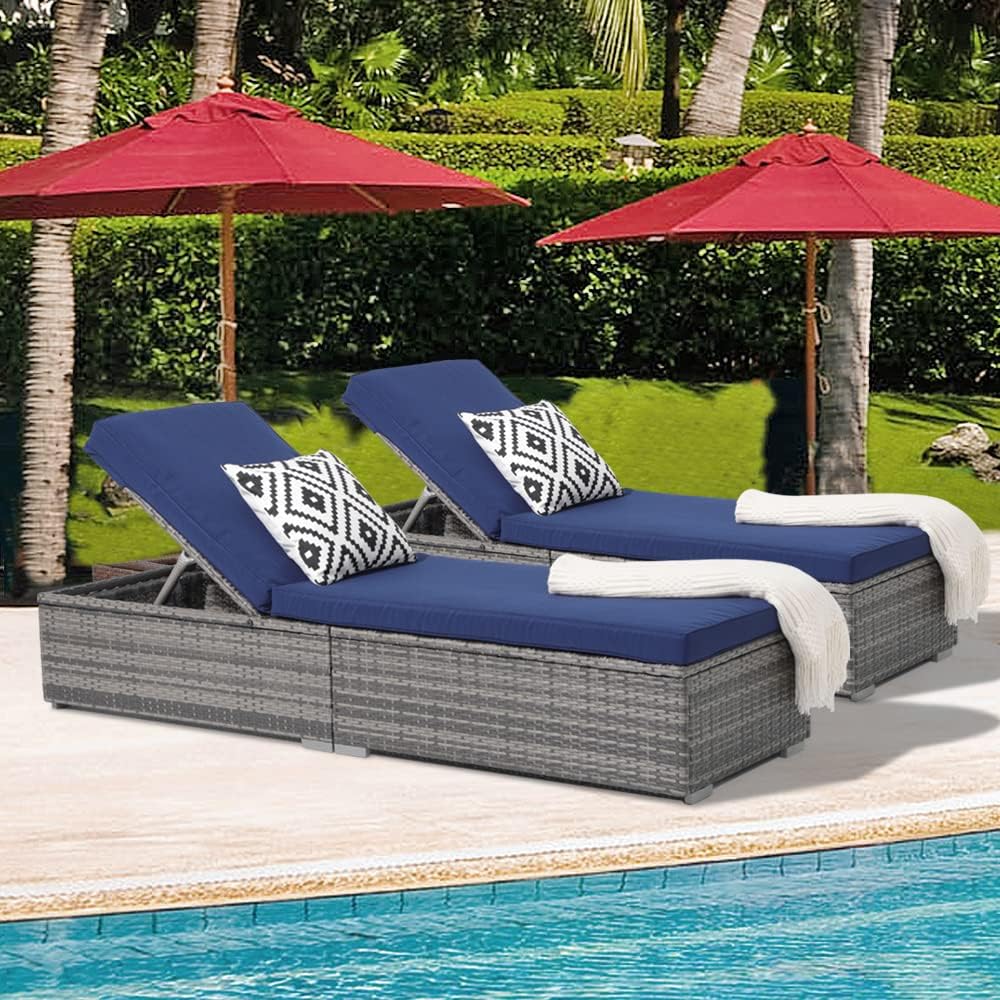 Patiorama Outdoor Patio Lounge Chair Elegant Reclining Adjustable Pool Rattan Chaise Chair