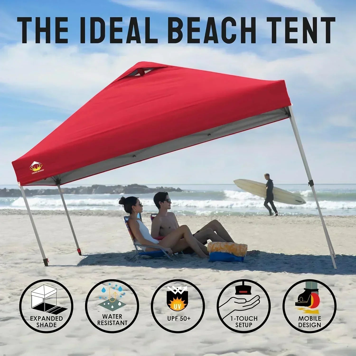 10x10 Pop-Up Awning One-Click Installation Beach Tent Outdoor Sunshade Silver Coated Top