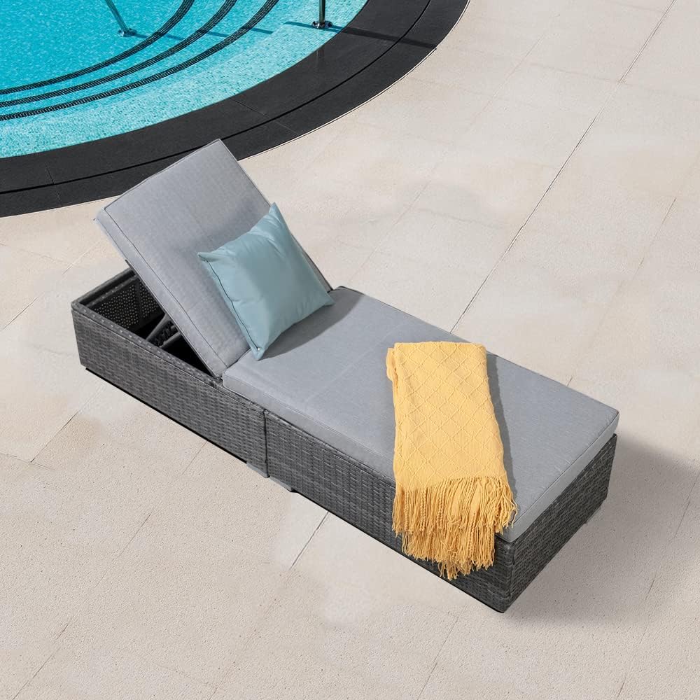 Patiorama Outdoor Patio Lounge Chair Elegant Reclining Adjustable Pool Rattan Chaise Chair