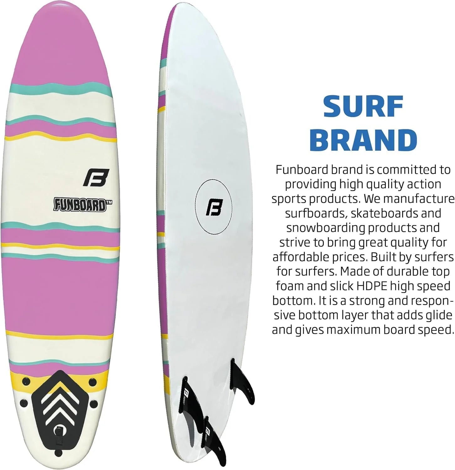 6 FUNBOARD Surfboard Softboard Foam Include (3) Fins 6 Foot Leash and (2) Wood Stringers