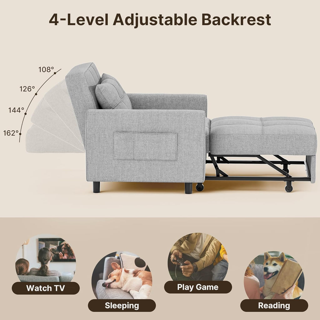Sofa Bed Chair 3 in 1 Convertible Pullout Single Sleeper Chair Bed Spacious Multifunctional Sofa