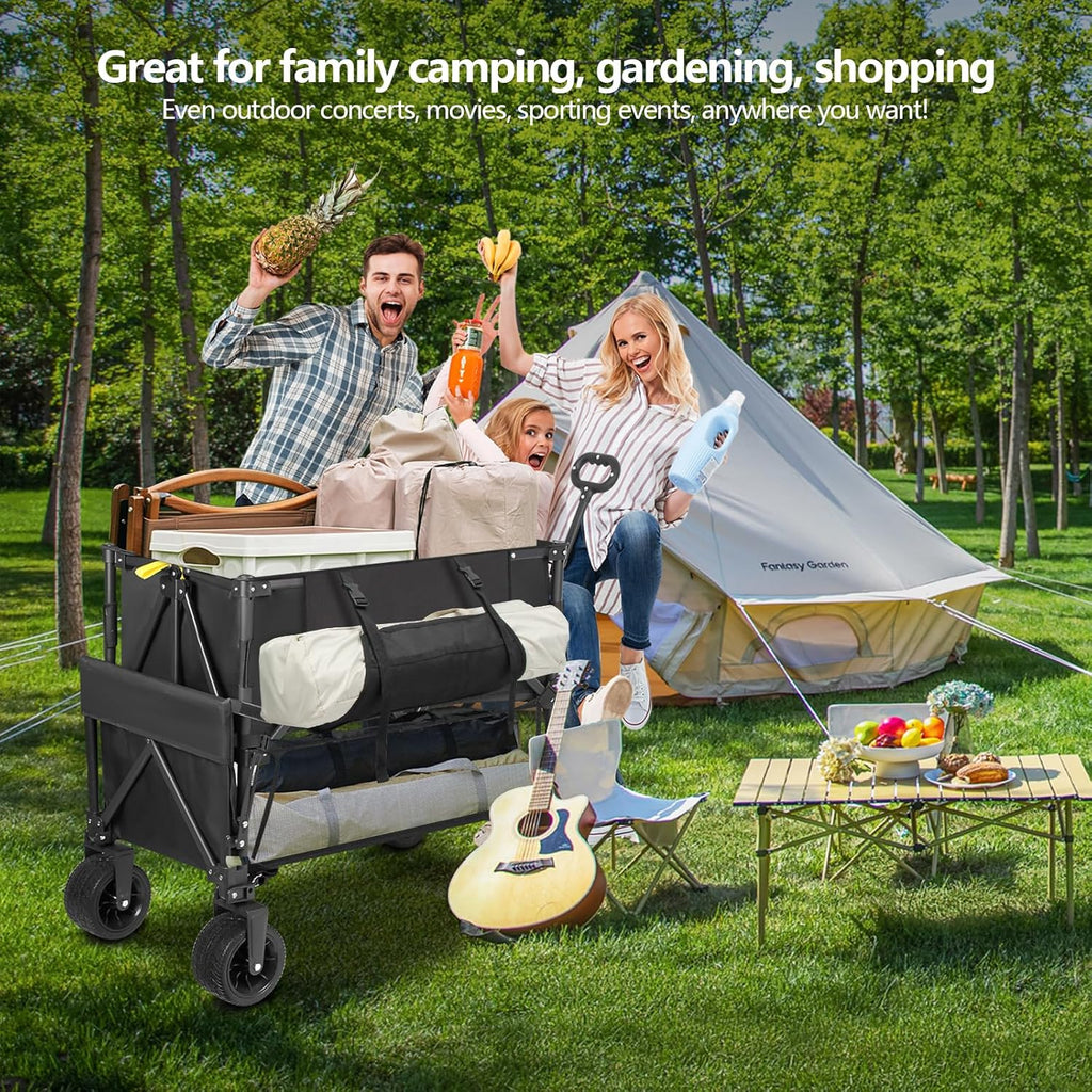 Double Decker Wagon Heavy Duty Collapsible 600LBS 400L Capacity Foldable Utility Cart