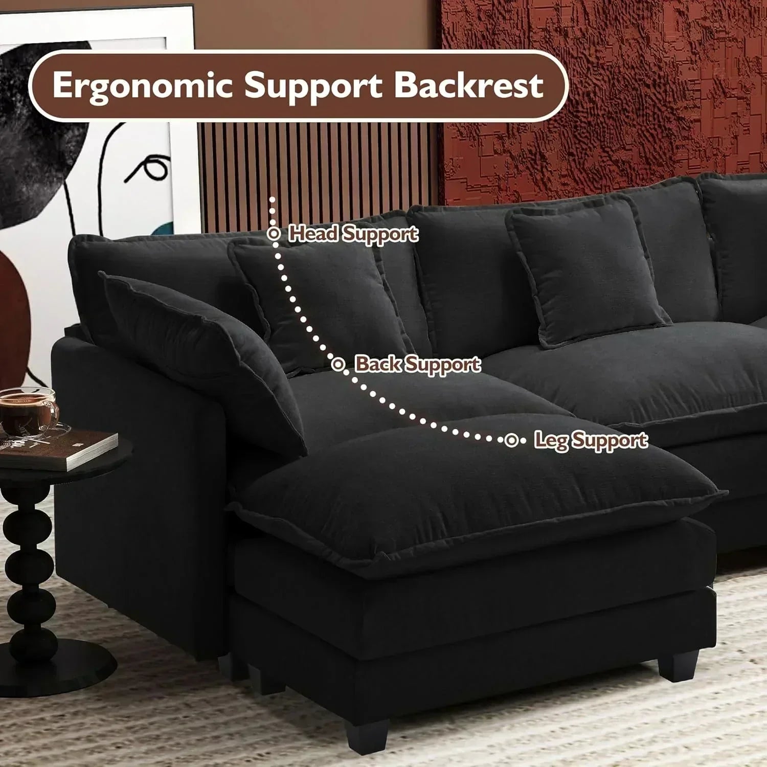 111.4 Inch L Shaped Modern Sofa Modular Cloud Sofa with Ottoman 4 Seater Chenille Deep Seat Sofa