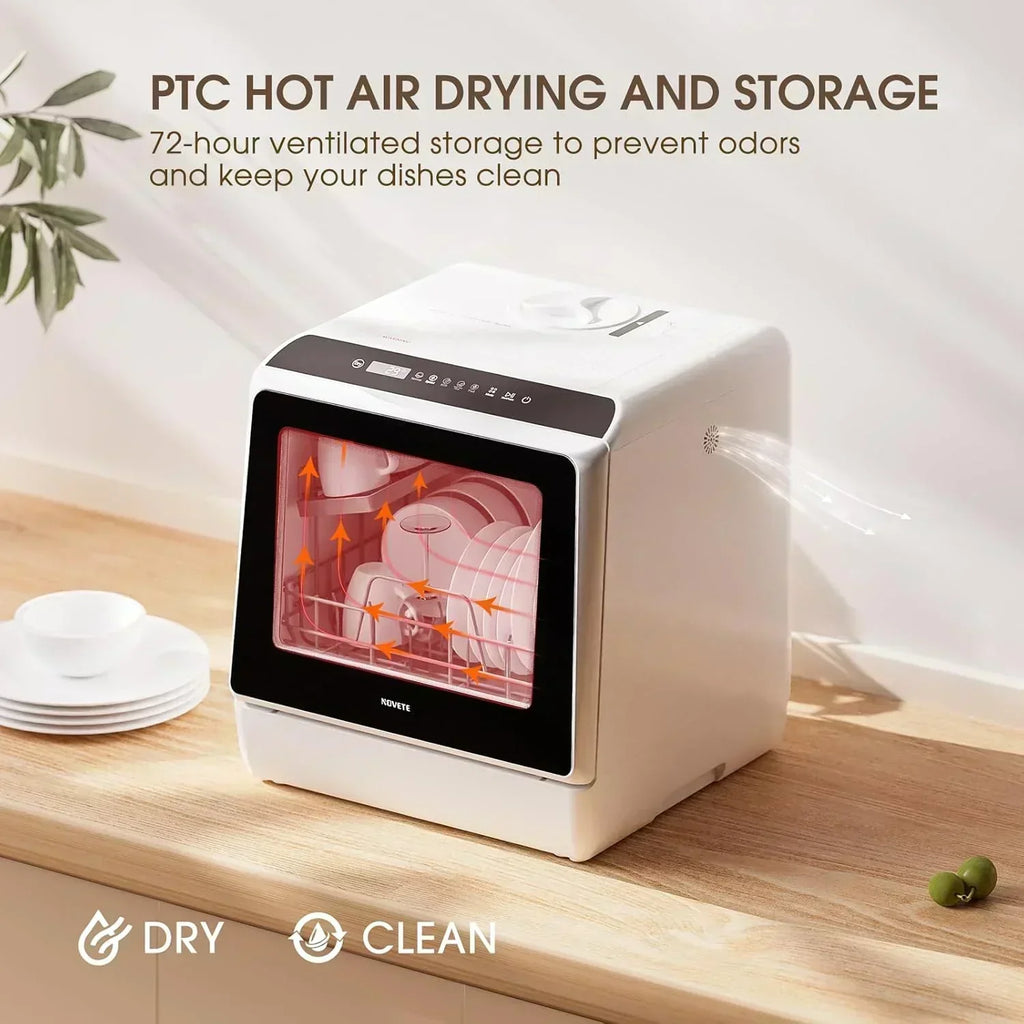 NOVETE portable tabletop dishwasher compact dishwasher with 5-liter built-in water tank