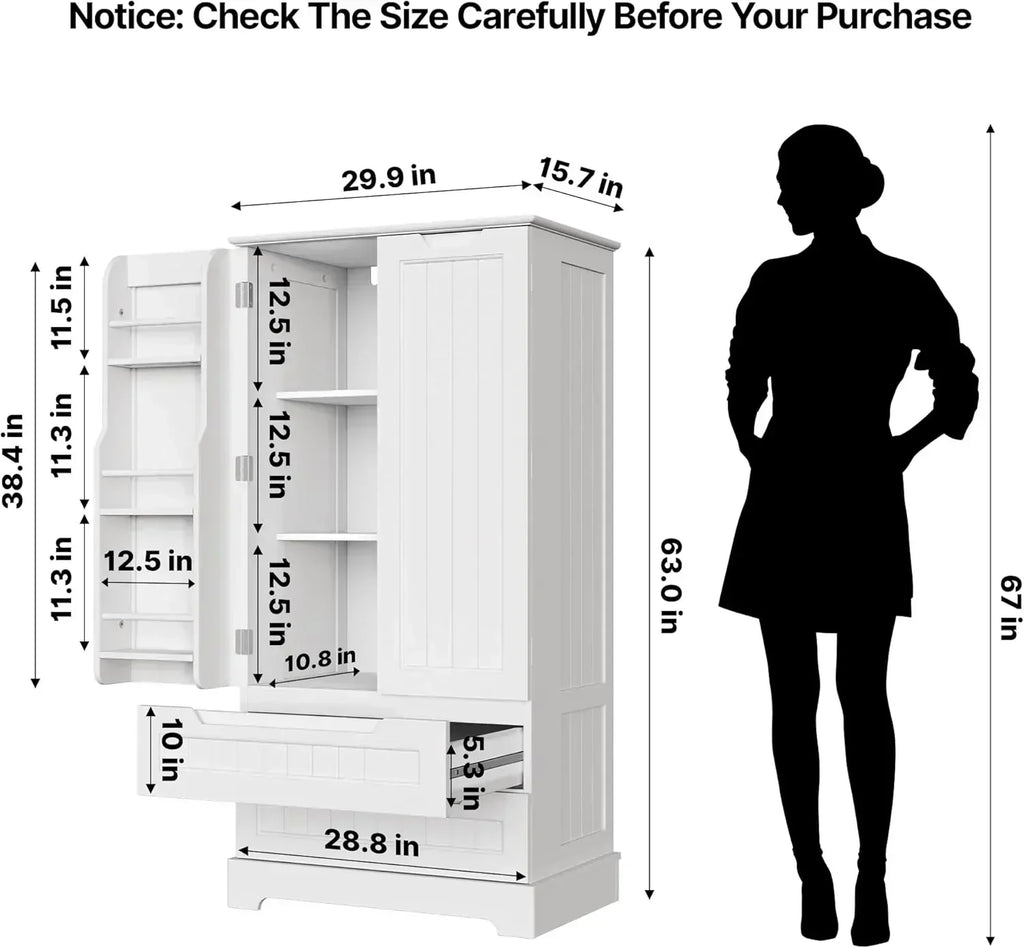 Gizoon Kitchen Pantry Cabinet with Drawers Freestanding Bathroom Storage Cabinet with Doors