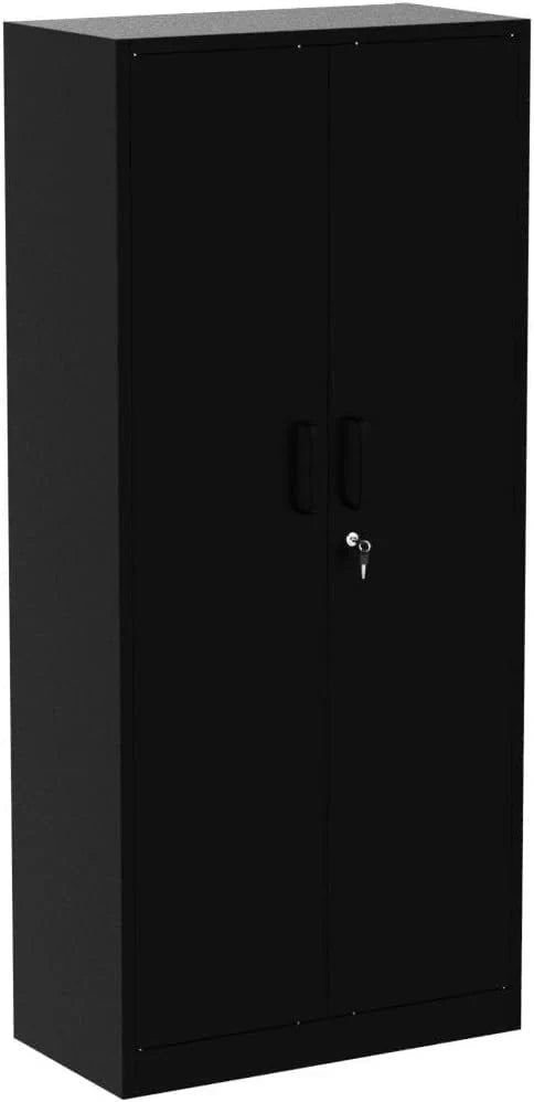 Metal Storage Cabinet with 2 Doors and 6 Shelves Black Metal Cabinet Garage Storage Cabinet