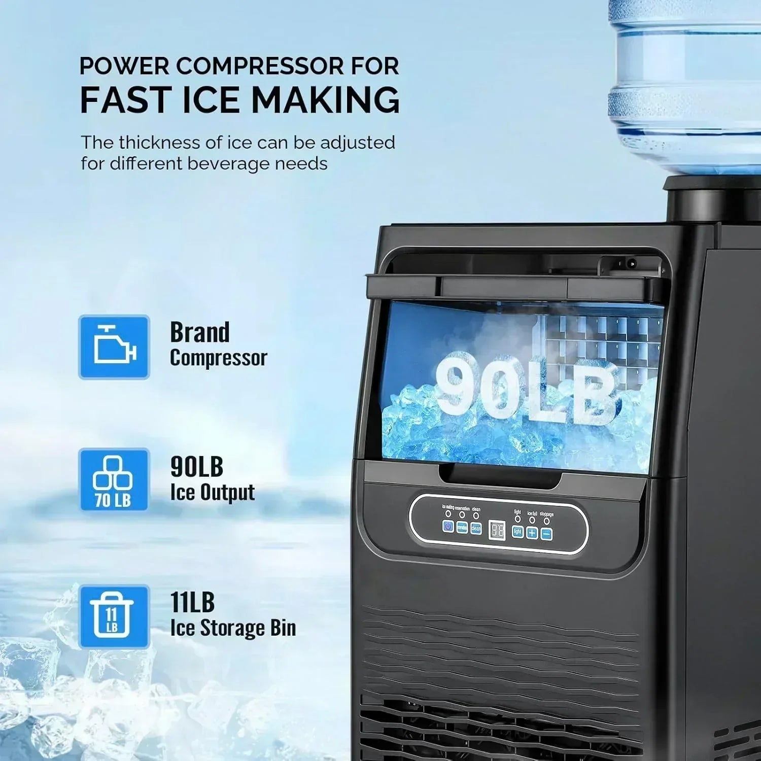 VINGLI Commercial Ice Maker Machine 90lbs/24H Plastic Under Counter Ice Maker 11lbs Storage