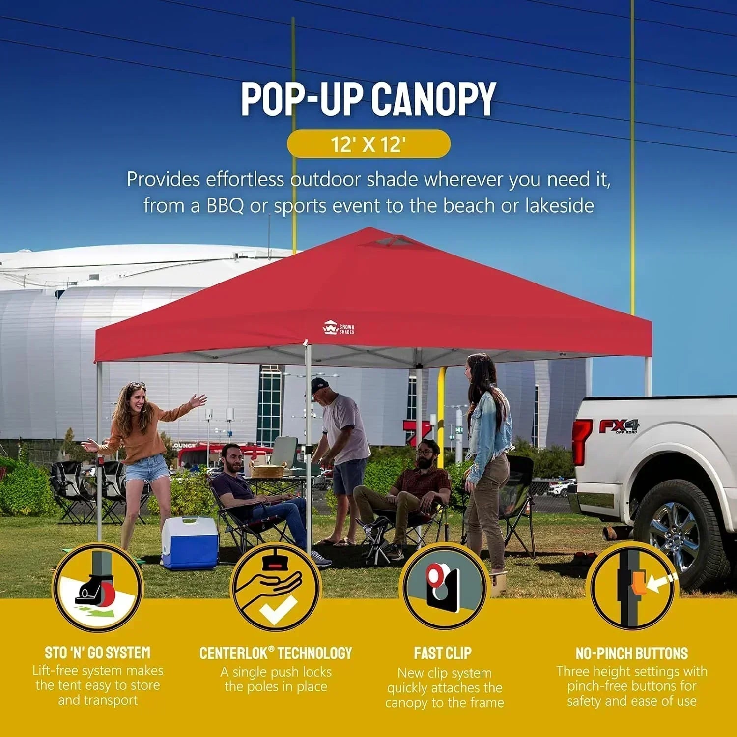10x10 Pop-Up Awning One-Click Installation Beach Tent Outdoor Sunshade Silver Coated Top