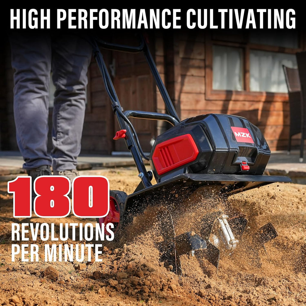 MZK 40V 12-inch Cordless Garden Tiller Battery Powered Garden Cultivator 2 x 4.0Ah Battery
