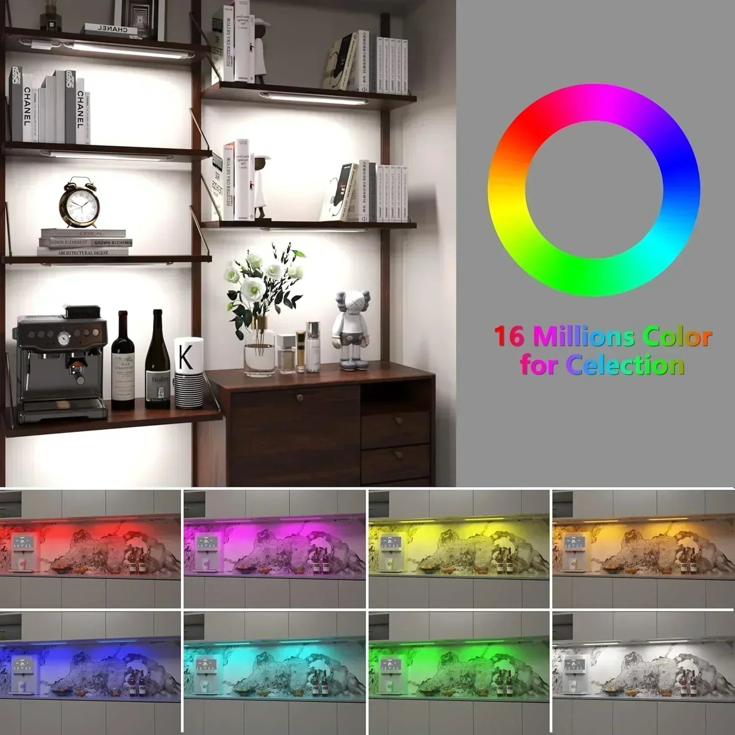 Smart under-cabinet lighting strip white and color-changing dimmable