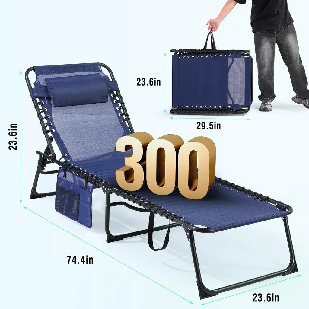 Unovivy Outdoor Chaise Lounge Chairs Portable Folding Pool Lounge Chair with Reclining Back