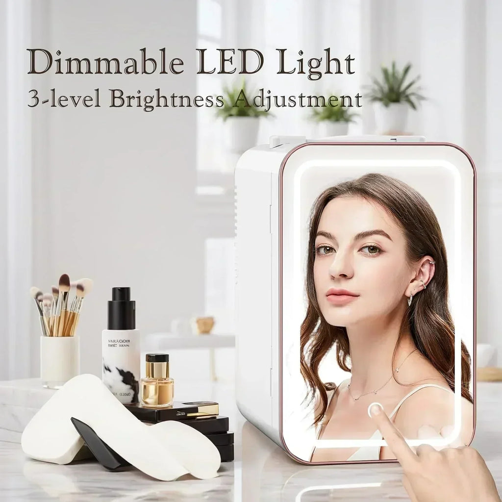 Skincare Fridge 6L/10 Can Mini Fridge for Bedroom with Dimmable LED Mirror Portable Cooler