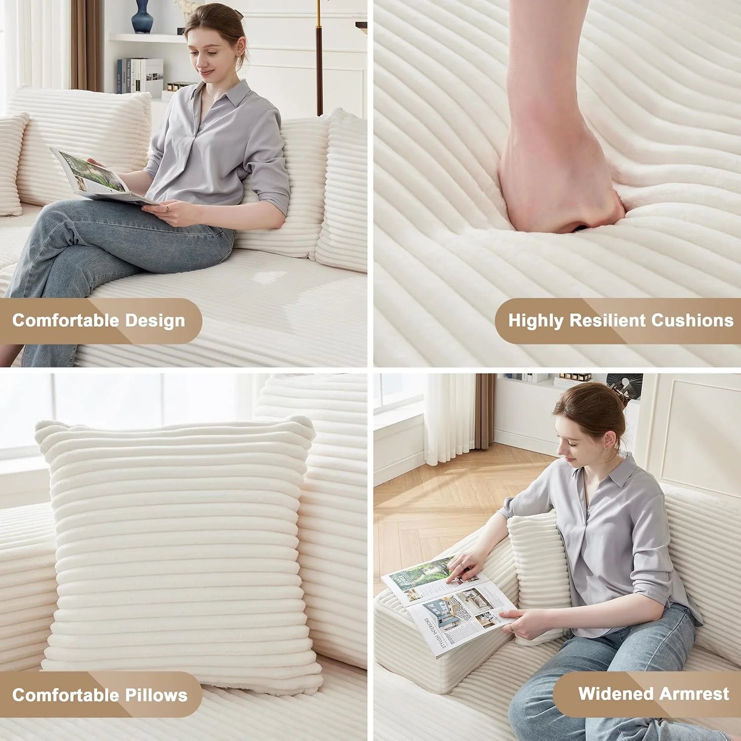 110 Cloud Sectional Couch, Boneless Sofa for Living Room Modular Sectional Sofa with Deep Seat