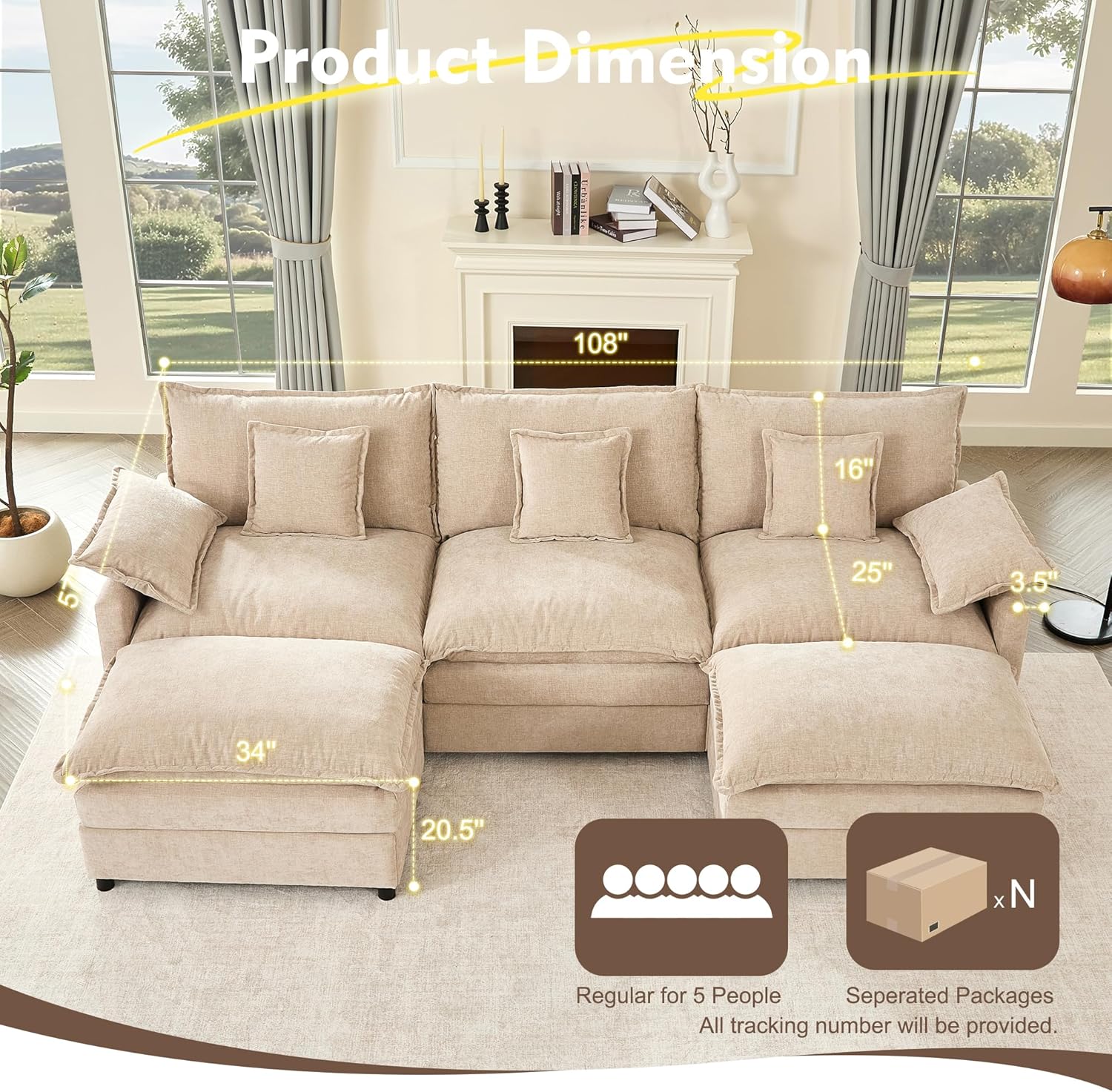 108 U-shaped sofa modular sofa Comfortable cloud sofa