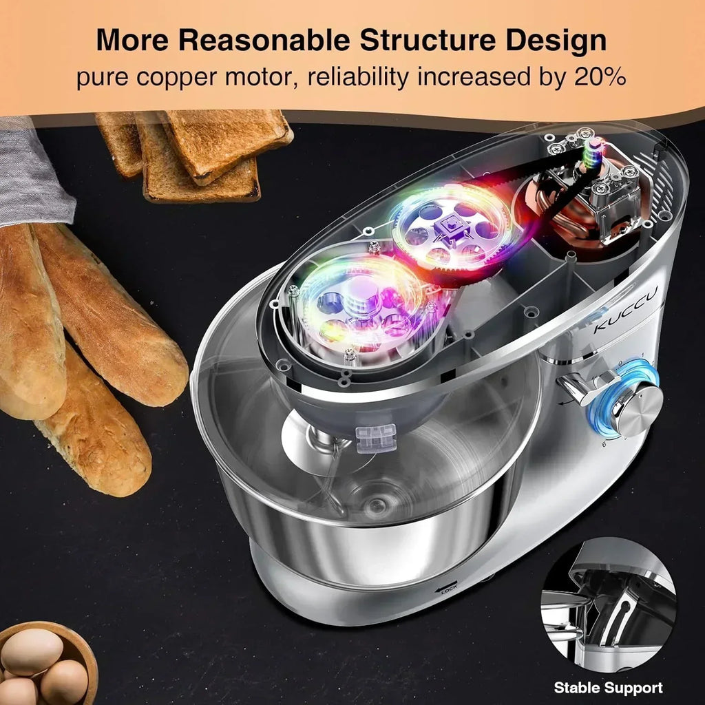 Stand Mixer 6.5 Qt 660W 6-Speed Tilt-Head Food Dough Mixer Kitchen Electric Mixer Stainless Steel