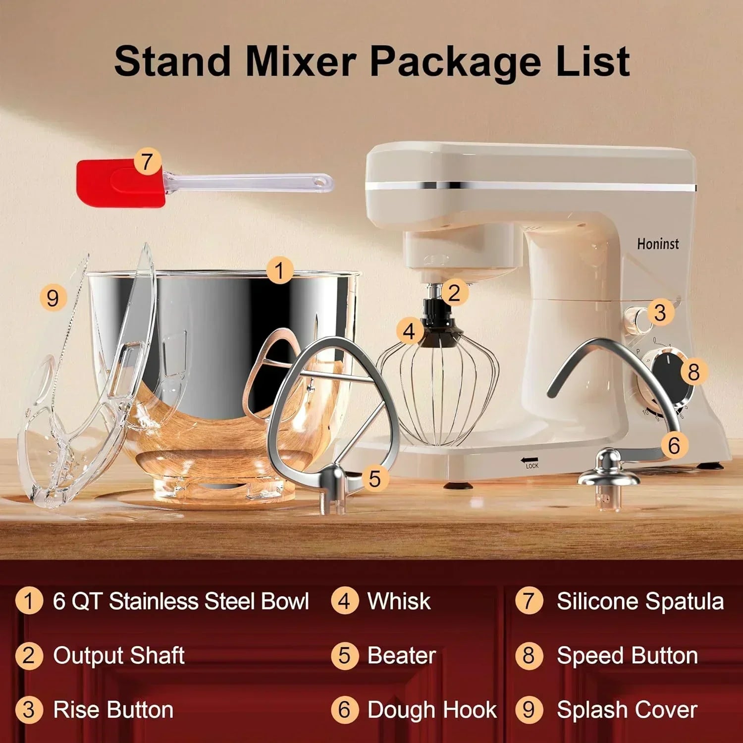 10-Speed Stand Mixer with 8-in-1 Splash Guard Tilt Head 6-Quart Stainless Steel Bowl