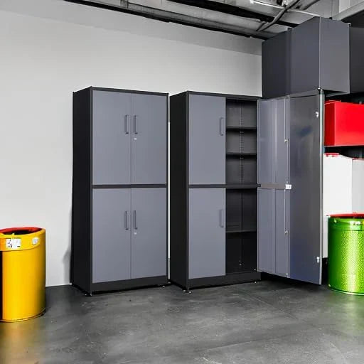 Metal Storage Cabinet with 2 Doors and 6 Shelves Black Metal Cabinet Garage Storage Cabinet