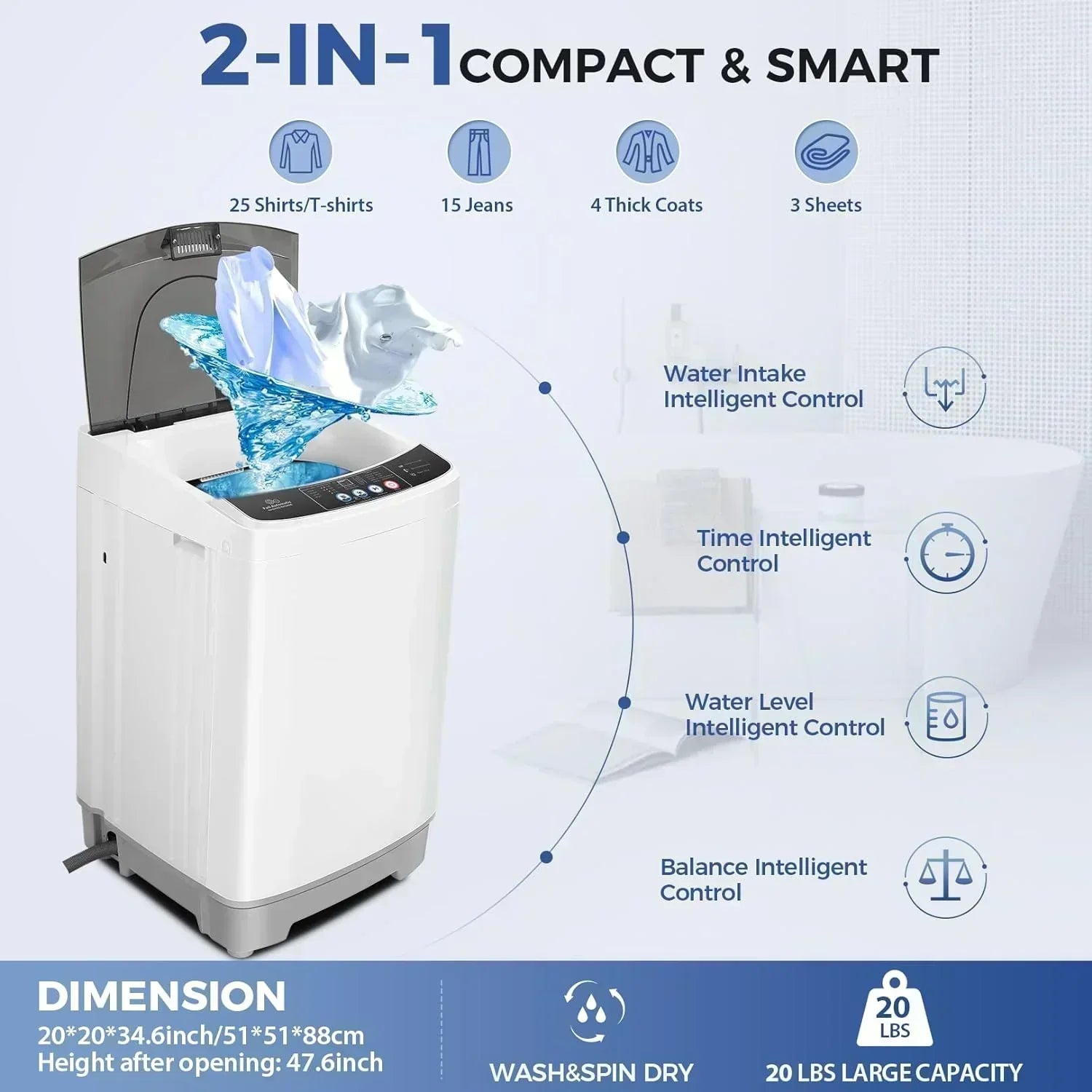 20Lbs Portable Washing Machine Nictemaw Portable Washer 2.8 Cu.ft Washer and Dryer Combo
