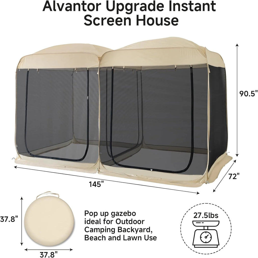 Alvantor Screen House Gazebo, 6-10-15 Person Pop Up Igloo Screened Canopy Tent with Mosquito Netting Sides, Instant UV Resistant Sun Shelter for Garden, Patio, Backyard