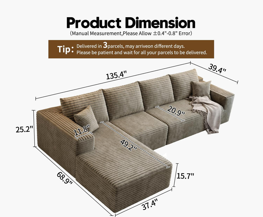 107.5 Cloud Modular Sectional Sofa Couch with L-Shape Chaise,Modern Minimalist Upholstered Couches