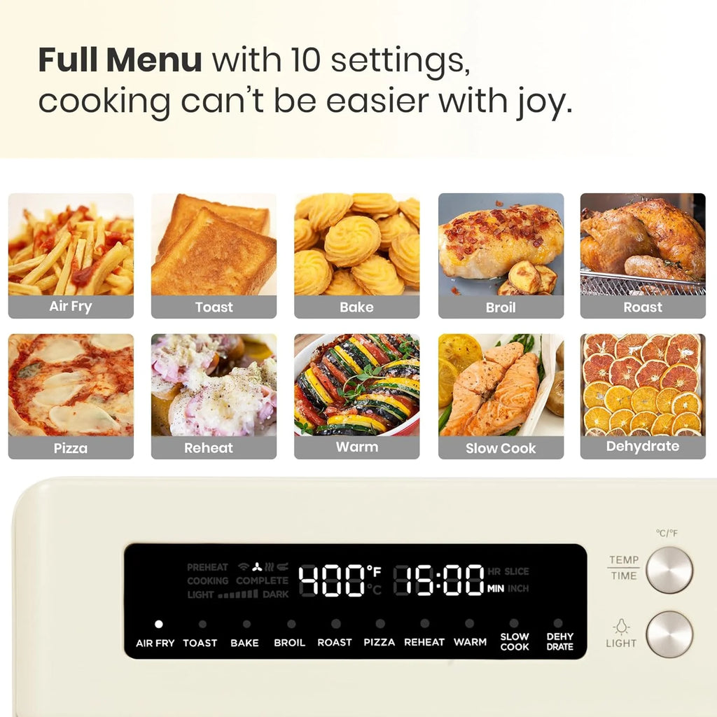 Infrared Heating Air Fryer Toaster Oven, Extra Large Countertop Convection Oven 10-in-1 Combo, 6-Slice Toast, Enamel Baking Pan Easy Clean with Recipe Book, Black Matte Stainless Steel
