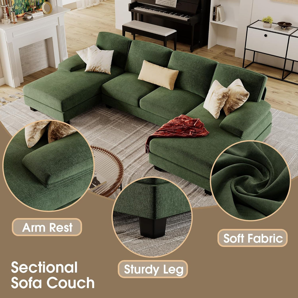 Furmax Sectional Couches for Living Room U-Shaped Sofa Couch Linen Fabric 4 Seat Sofa Set