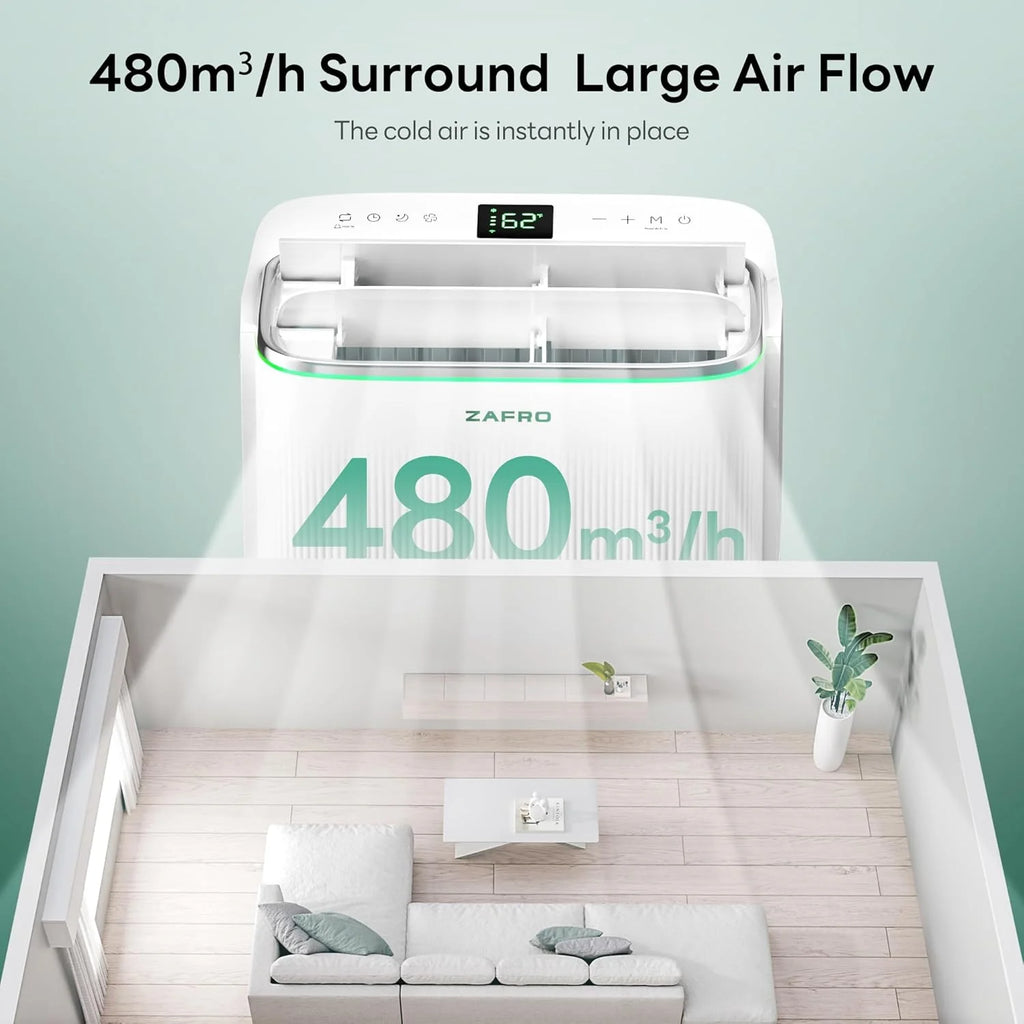 ZAFRO 8,000 BTU Portable Air Conditioners, 4 Modes Portable AC Unit with Fast Cooling/Energy Efficient/Remote/24Hrs Timer for Bedroom/Dorms/Indoor Rooms, White
