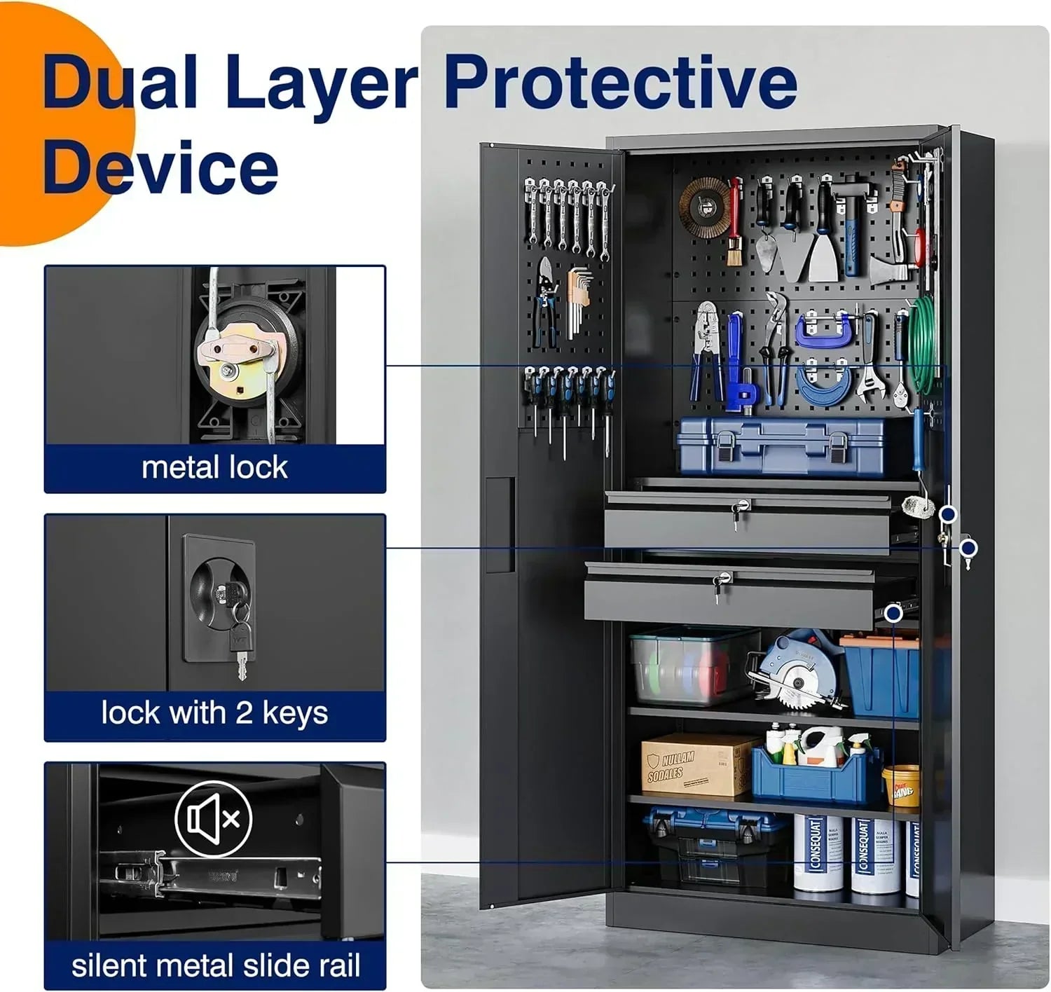 Yizosh Metal Garage Storage Cabinet with Locking Doors Heavy Duty Steel Tool Cabinet