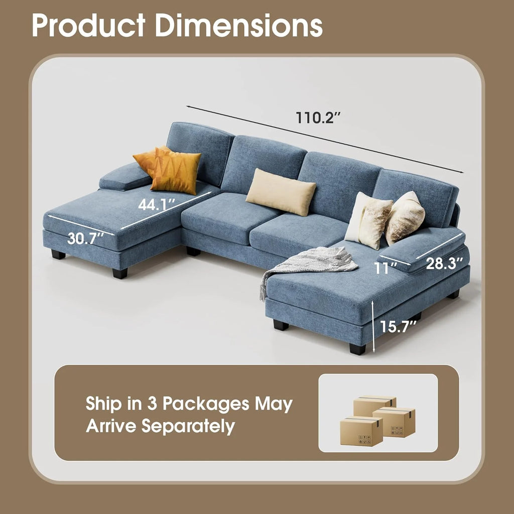 Furmax Sectional Couches for Living Room U-Shaped Sofa Couch Linen Fabric 4 Seat Sofa Set