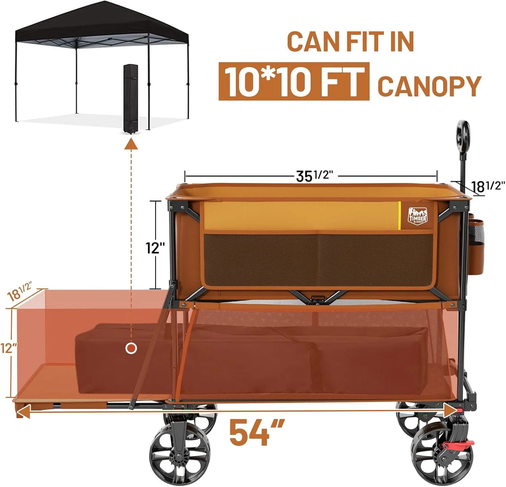 400L Large Capacity Folding Double Decker Cart with Brakes, 54 Inch Extra Long Extended Cart, 450 Pounds Heavy Duty Folding Cart