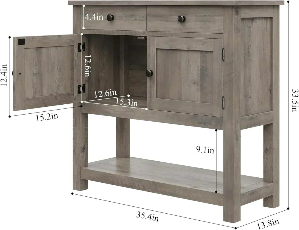 Farmhouse style console table coffee bar entry table with storage rack sofa table
