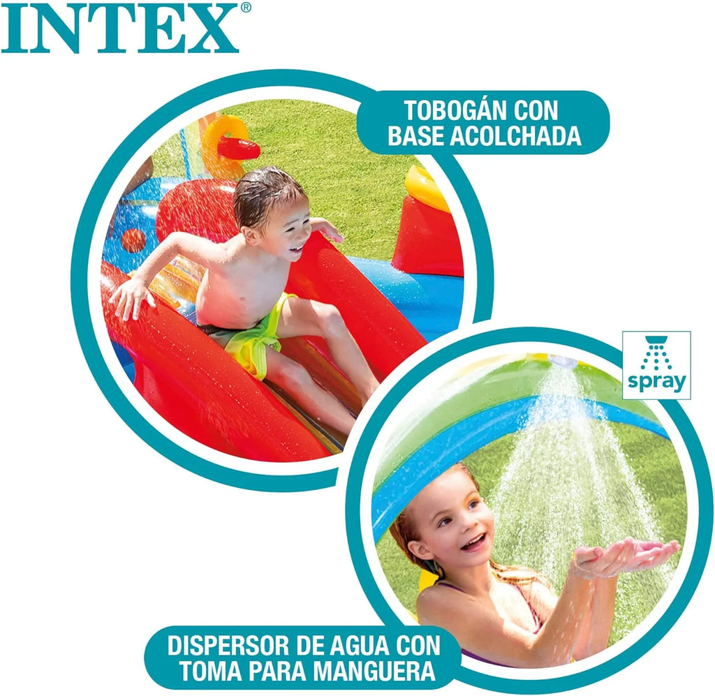 Intex 96 x 78 x 28 Inflatable Jungle Adventure Play Center Spray Kiddie Pool - Backyard Kids Water Slide, Outdoor Blow-Up Splash Pad for Toddlers