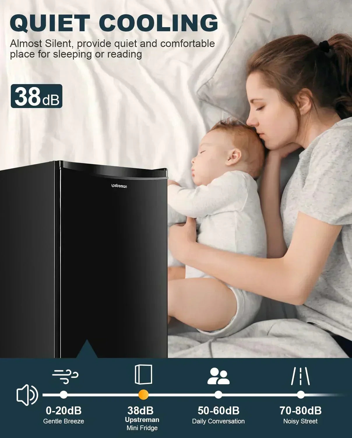 Upstreman 3.2 Cu.Ft Mini Fridge Freezer Single Door Fridge Dorm Fridge Adjustable Thermostat