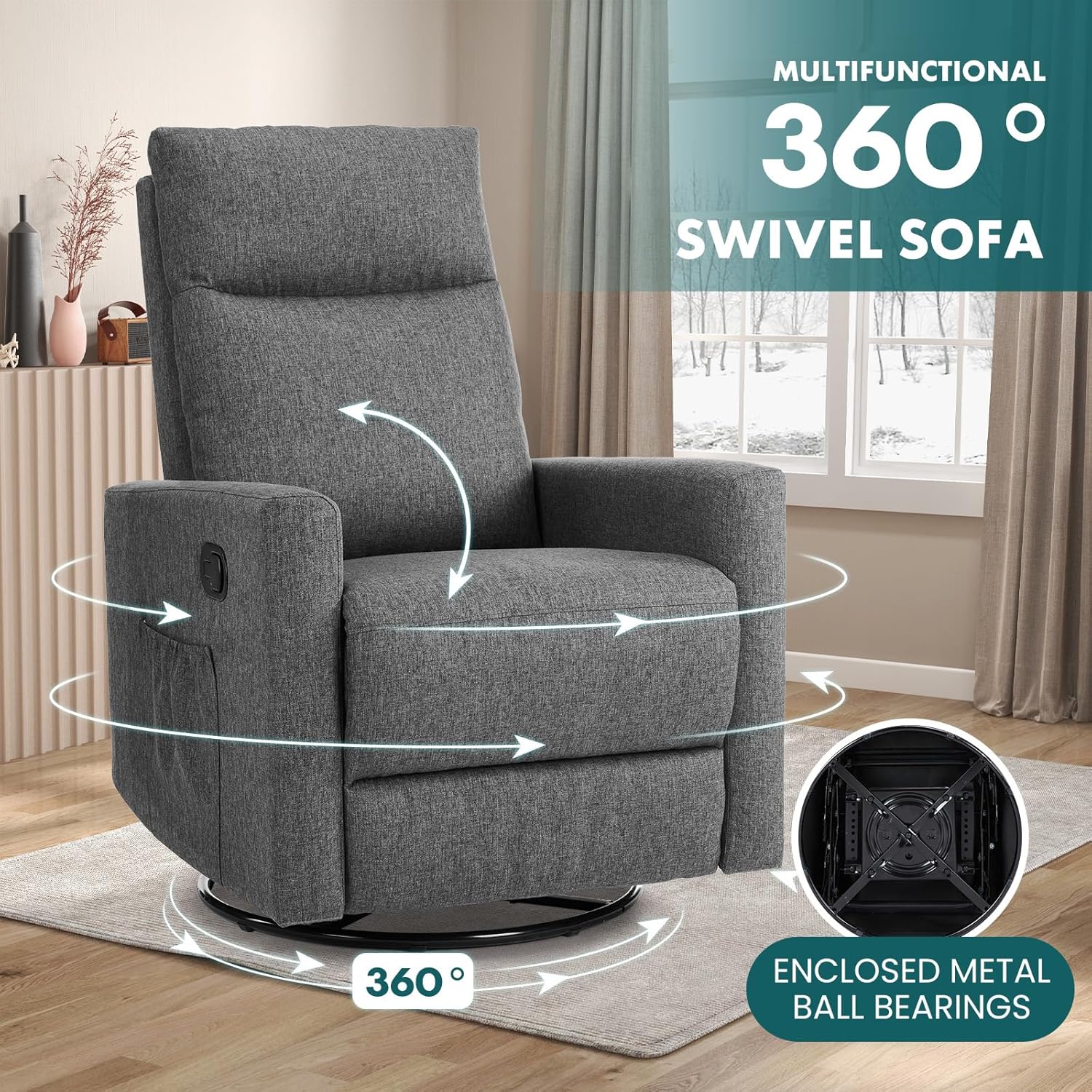 Swivel high-back rocking chair with footrest padded glider baby chair with comfortable deep seat