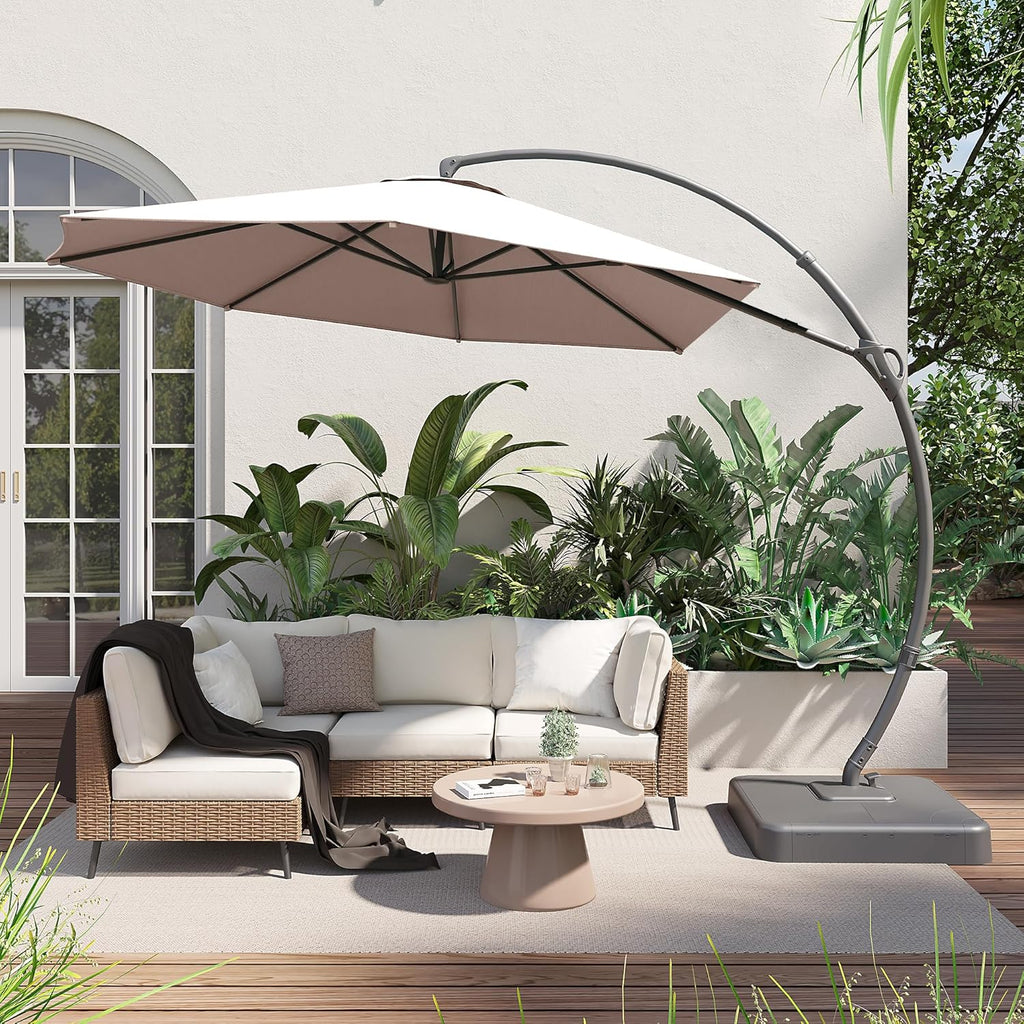 LAUSAINT HOME Outdoor Patio Umbrella with Base included 11 FT Deluxe Curvy Cantilever Umbrella