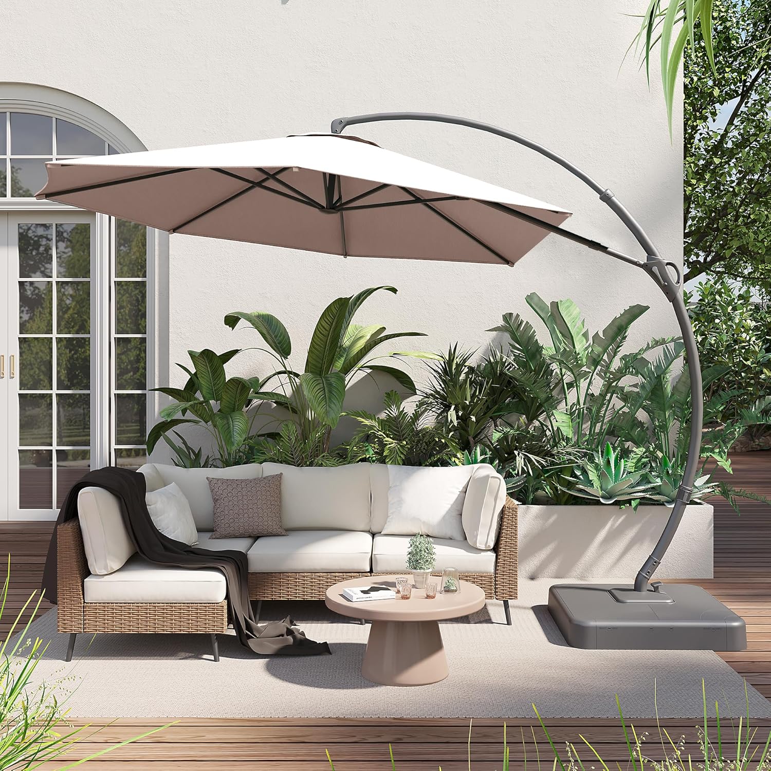 LAUSAINT HOME Outdoor Patio Umbrella with Base included 11 FT Deluxe Curvy Cantilever Umbrella