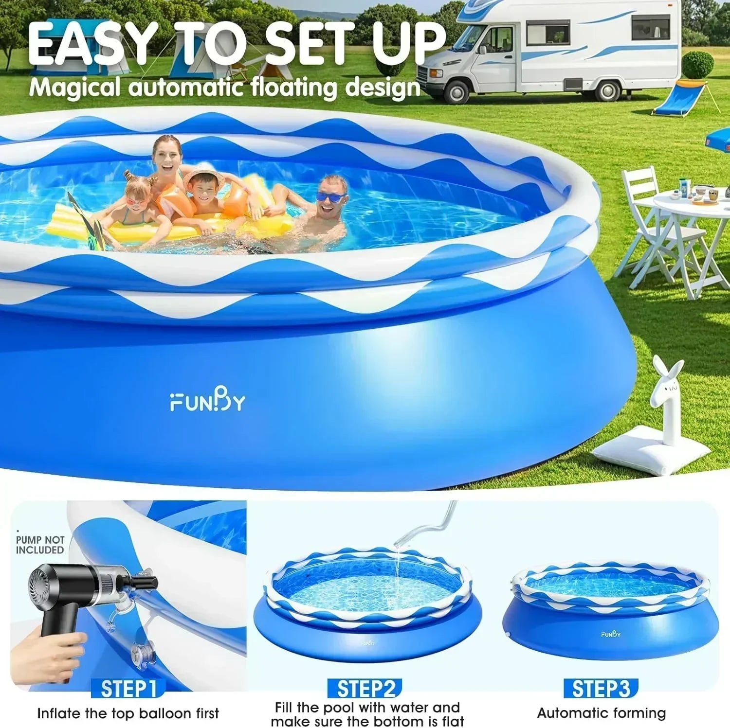 Upgraded Double Rings Inflatable Above Ground Pool Easy Set Inflatable Swimming Pool