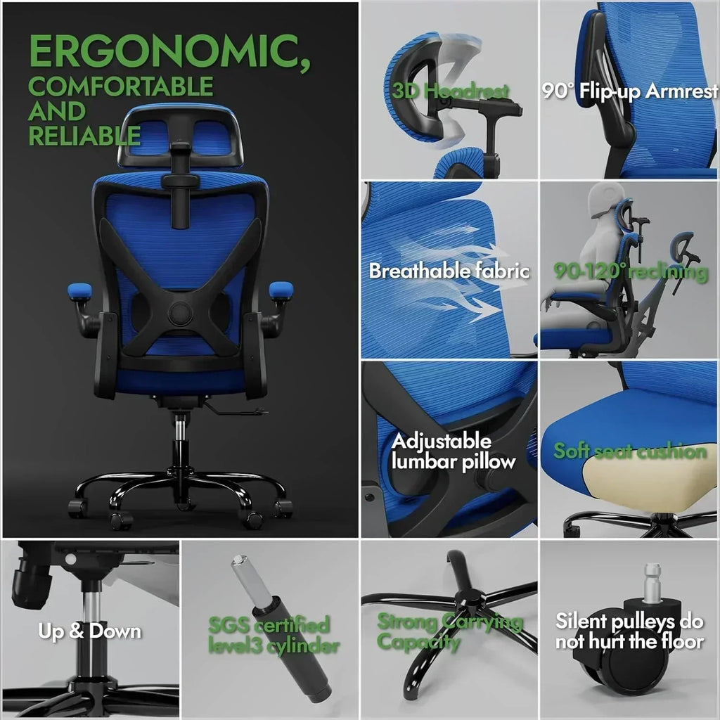 Office computer desk and chair gaming chair with lumbar support and headrest